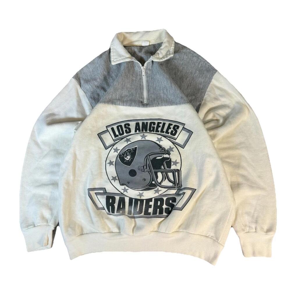 Vintage Los Angeles Raiders Color block 1/4 Zip Fleece Pullover 80s Mens Medium